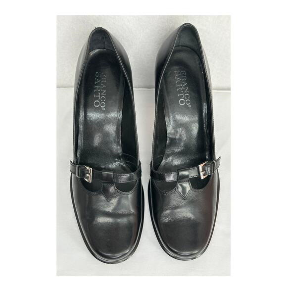 Franco Sarto Black Leather Mary Jane T Strap Round Toe Chunky Block Heels 7M - Picture 5 of 10